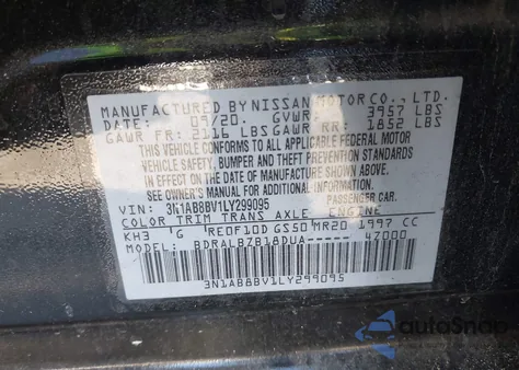 2020 Nissan Sentra S Xtronic Cvt from USA, damaged, VIN 3N1AB8BV1LY299095